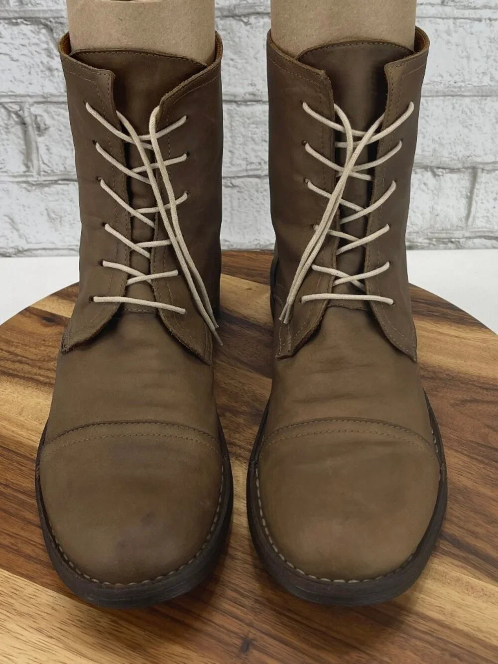 Florentini + Baker Mens Sz. 10 Light Brown Leather Cap Toe Lace Up Boots Italy - Picture 9 of 16